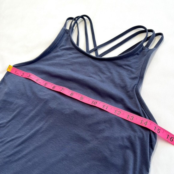 Athleta Tank Top Criss Cross Straps Built in Bra Size Small Blue Workout Gymwear - Picture 6 of 10